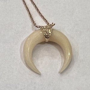 Jacquie Aiche 14K Rose Gold Diamond Bone Necklace Horn Pendant Pave Diamonds.